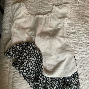 A diva white eyelet top and Anne Carson Navy and White Floral Skirt